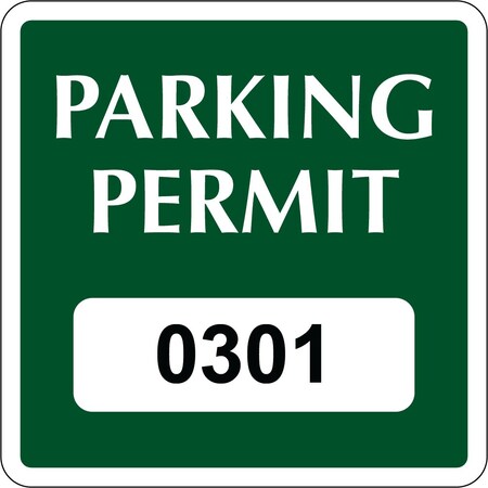Lustre-Cal Vinyl Permanent Parking Permit Green 2in x 2in  Square Serialized 301-350, 50PK 253757PvWh1GSq0301